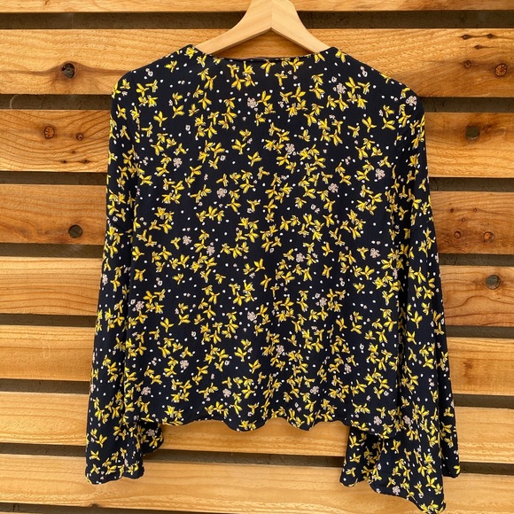 ZARA Black & yellow Floral print blouse Small - Picture 3 of 7